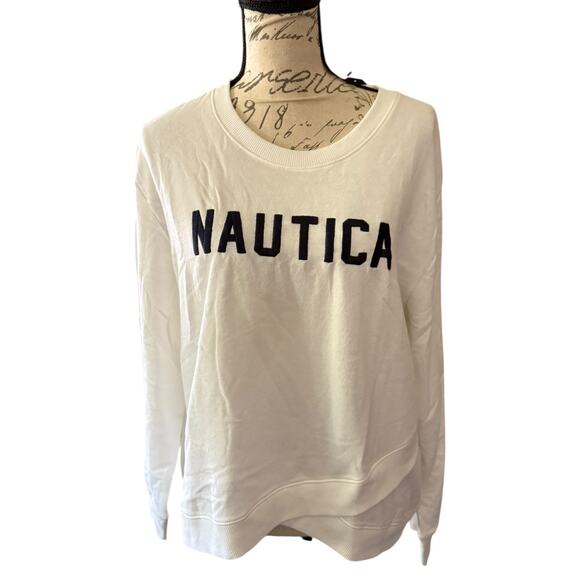 Nautica Tops - Nautica White Long Sleeve Crossover Hem Sweatshirt Size XL